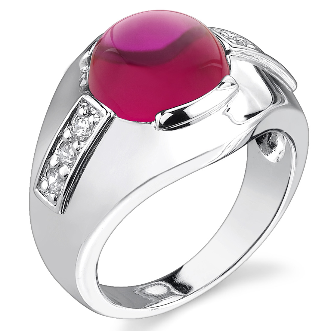 Mens 7.00 cts Round Cabochon Ruby Ring in Sterling Silver Sizes 8 to 13