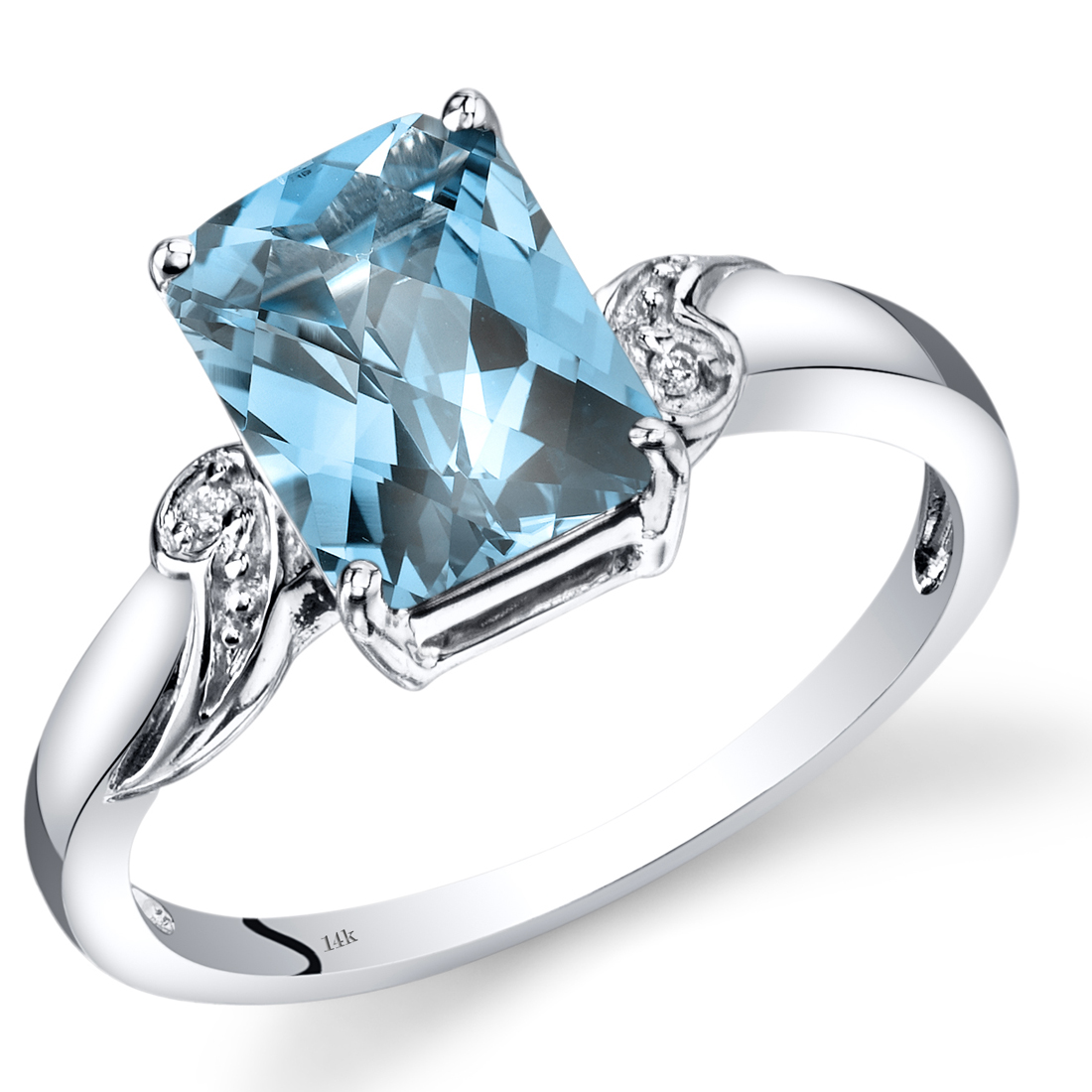 14K White Gold Swiss Blue Topaz Diamond Ring Radiant Cut 2.5 Carats