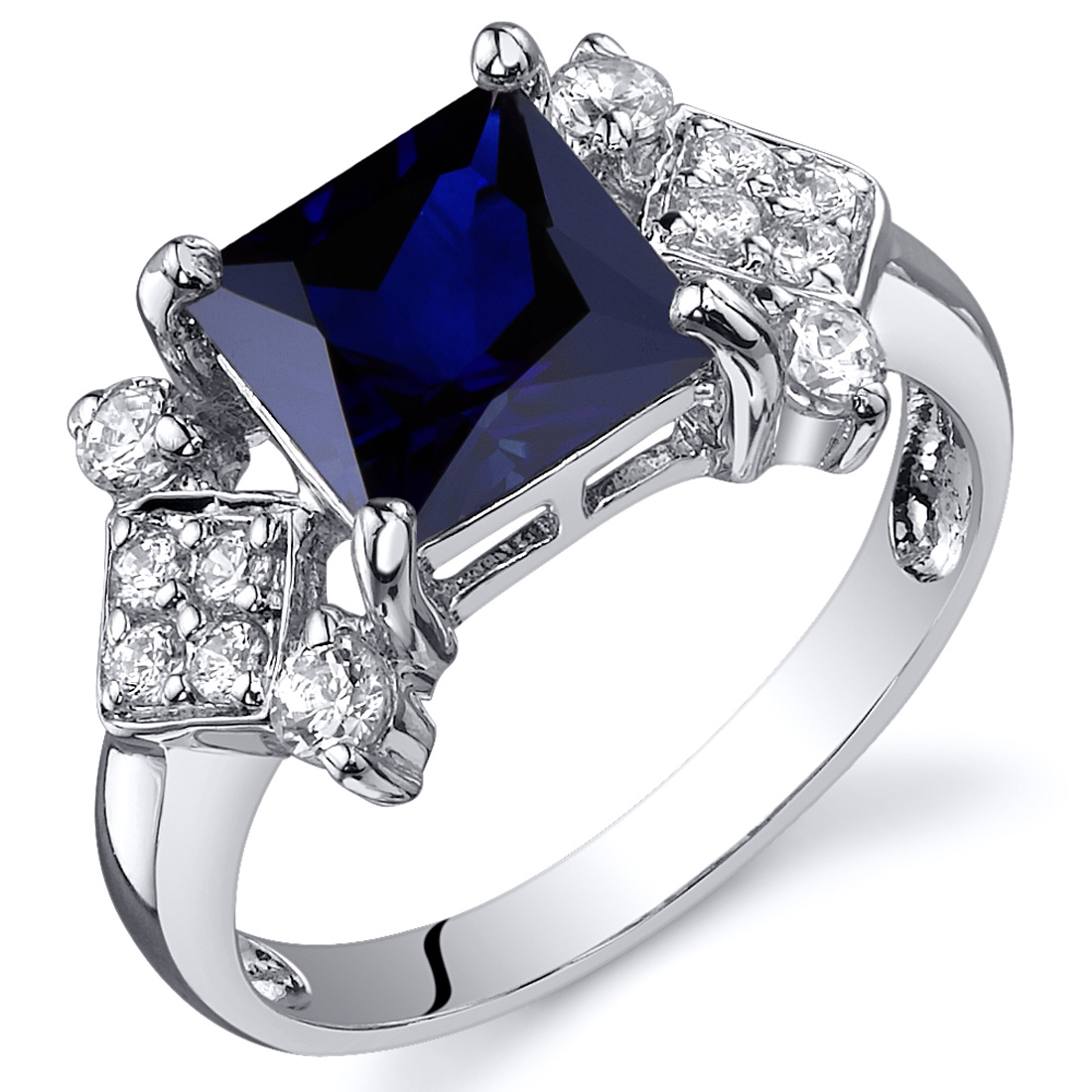 Princess Cut Cts Blue Sapphire Cz Ring Sterling Silver Sizes To