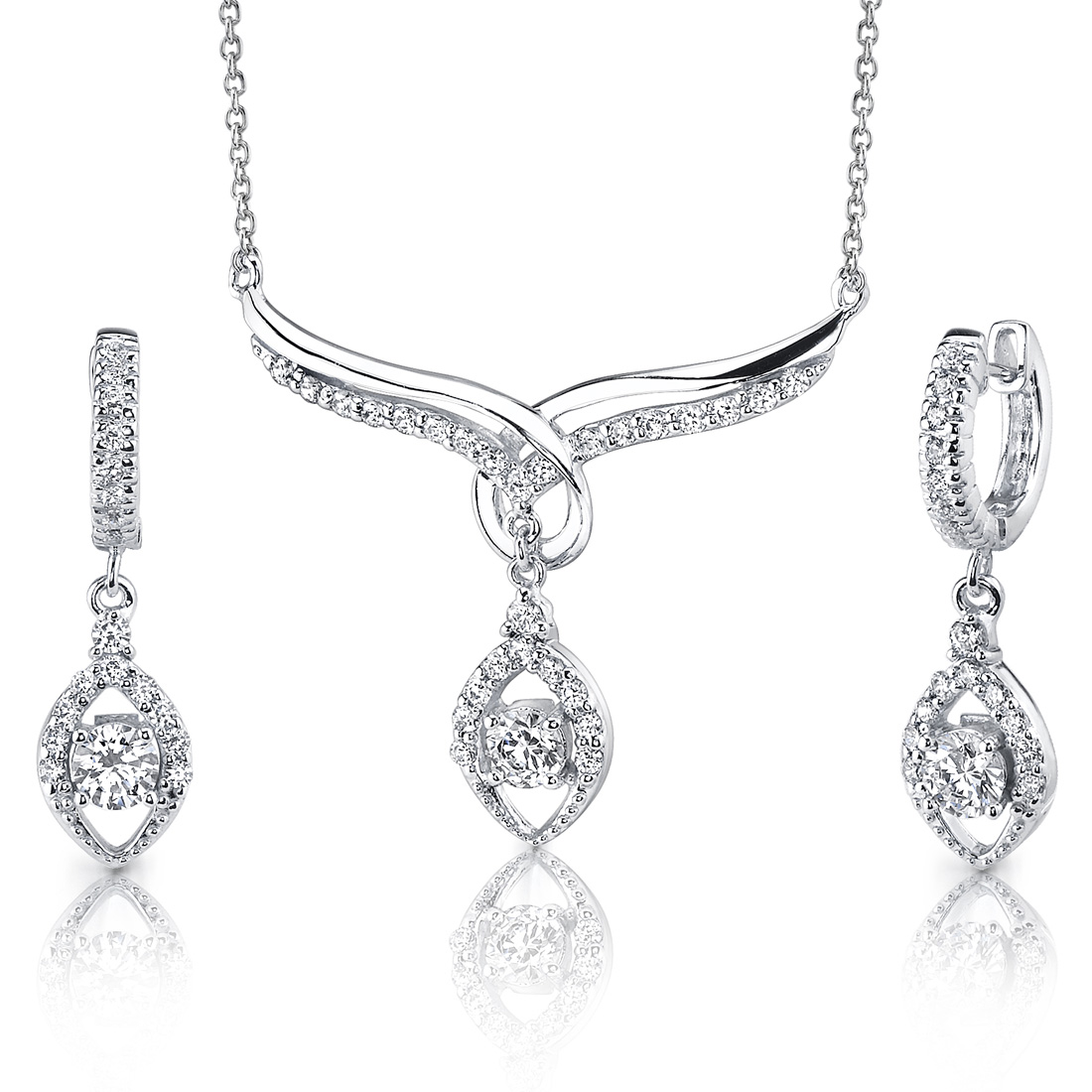  Bridal Teardrop Necklace Earrings Set with Cubic Zirconia