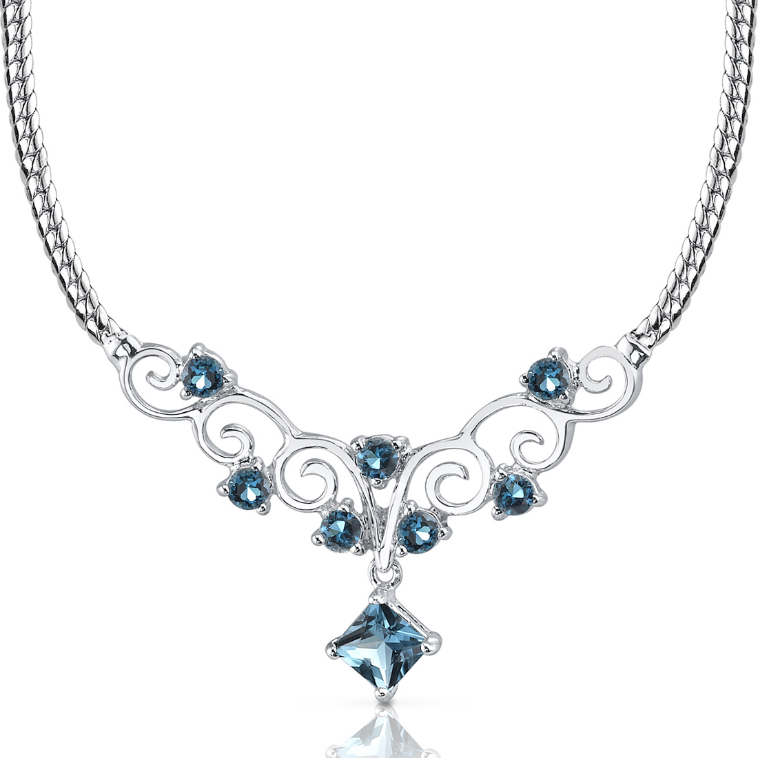 25 cts Princess Cut London Blue Topaz Multi Gemstone Necklace